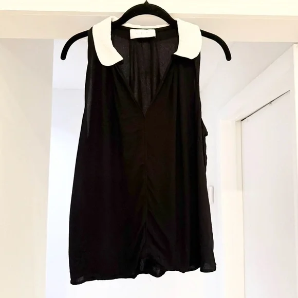 A.L.C Black Tank Top with White Collar Sz Large Minimalist Quiet Luxury - Picture 1 of 6
